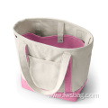 Natural Navy Beach Open Top Boat Tote Canvas Bag